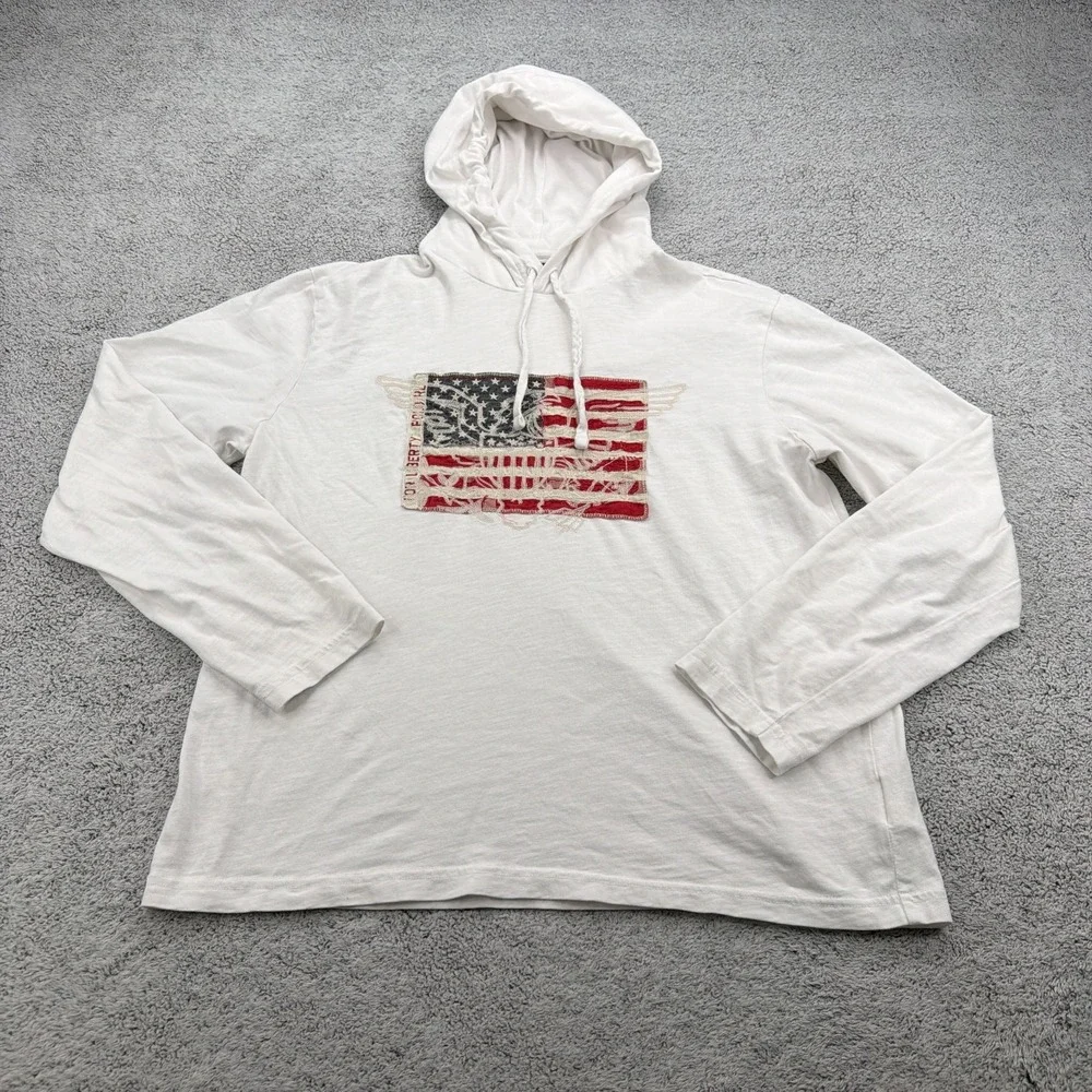 Polo Ralph Lauren Shirt Mens Medium White USA Flag Patriot Liberty Eagle Hoodie